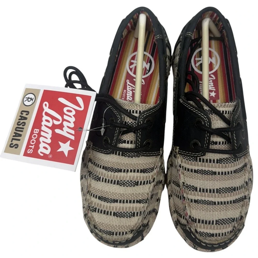 Tony Lama RR3034L Womens 6.5B Boat Shoes Casual Canvas Leather New Box